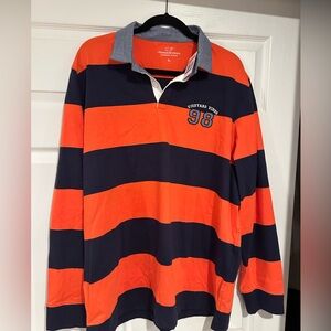 Men’s Vineyard Vines Orange/Navy Striped Rugby Shirt, chambray collar. NWT!